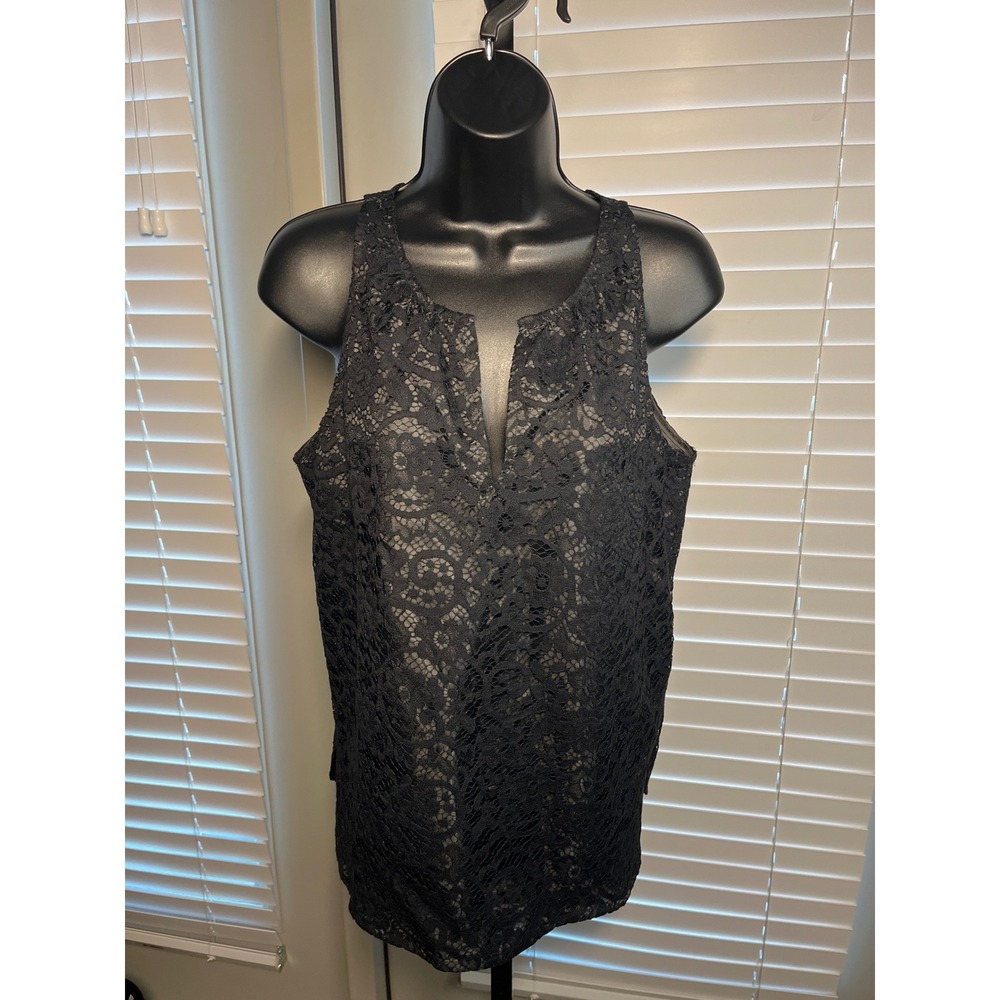 J.Crew Black Floral Lace Tank Top Size 2 Sleeveless Dressy Career Party Shell